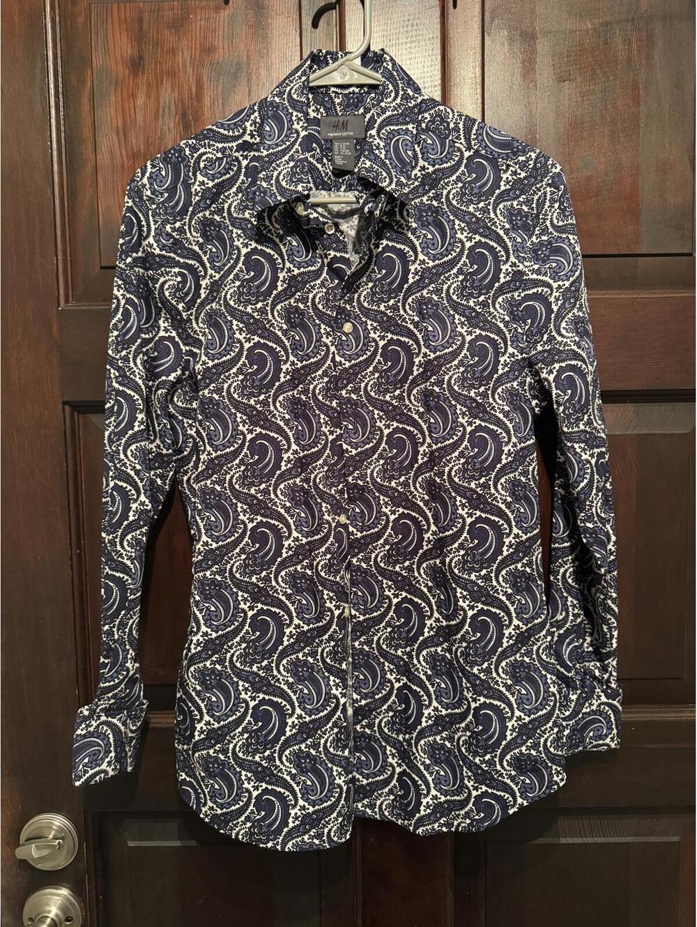 H&M Premium Cotton Men's Long Sleeve Paisley Shirt Size Small